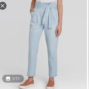 A New Day Tie High Waist Paperbag Jeans Light Wash Wide Leg